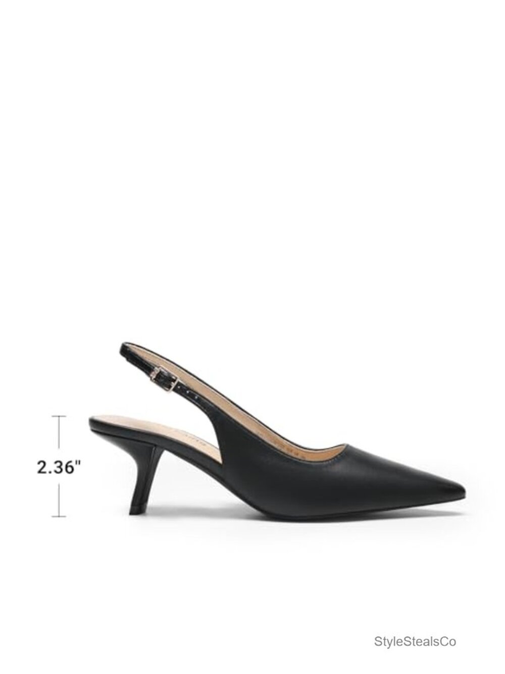 Slingback Kitten Heels Pointed Toe Faux Leather Pumps - Picture 4 of 6